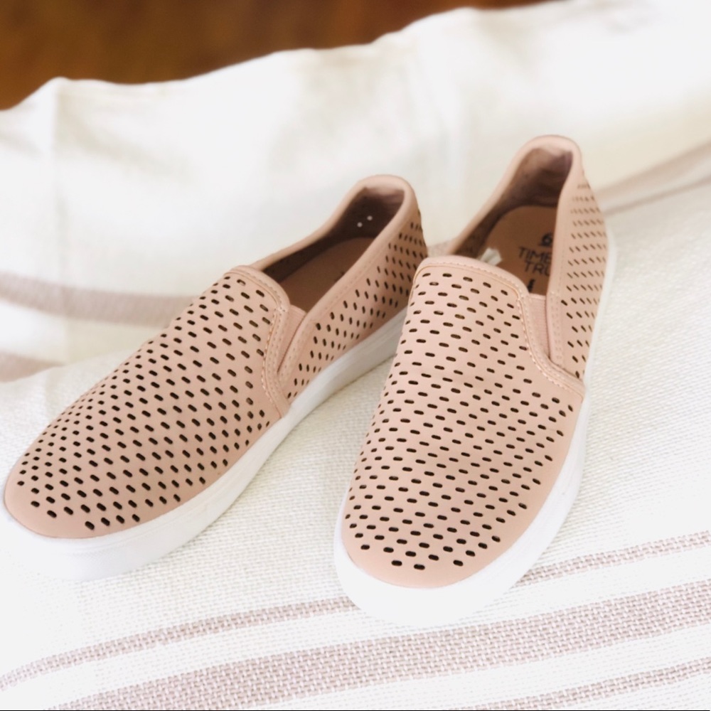 Tan Faux Leather Slide On Flats Size 6
